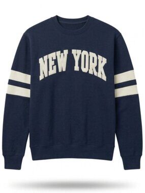 Men's New York Crewneck Navy Blue Varsity Stripe Graphic Sweatshirt S-3XL